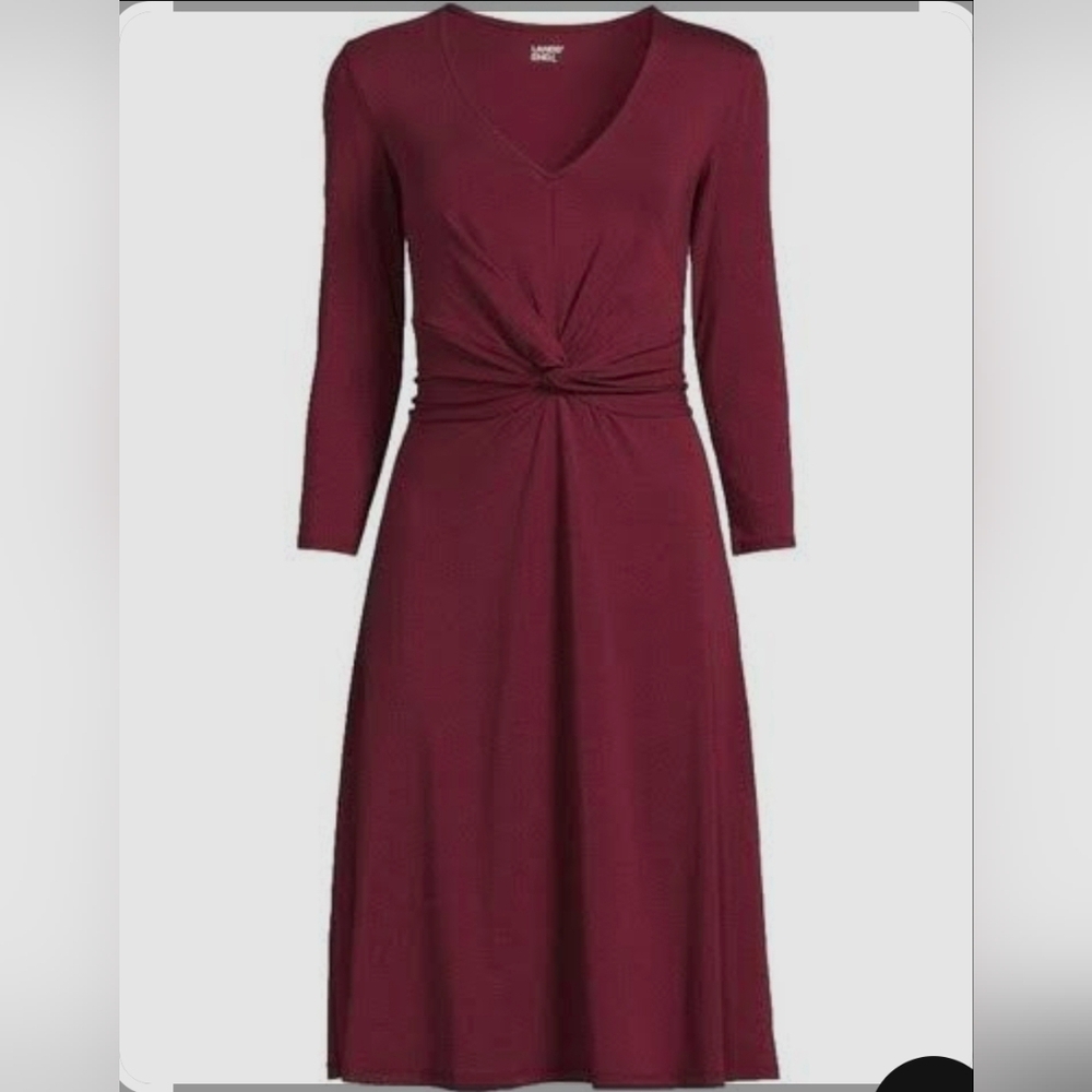 Lands' End Burgundy Long Sleeve Stretchy Dress